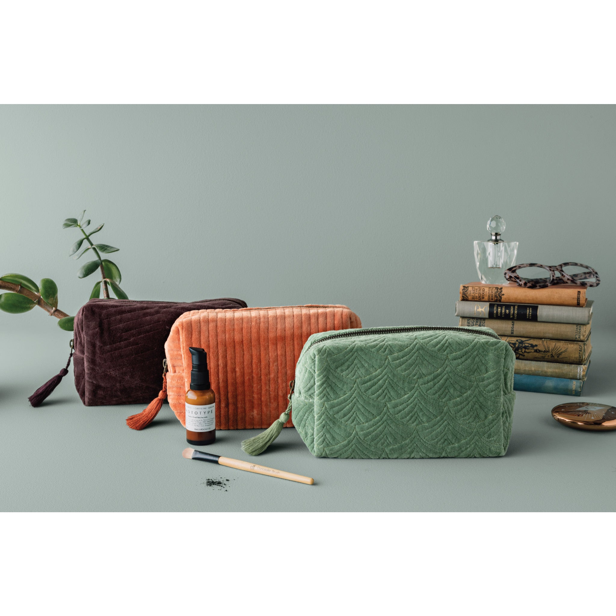 Fig Quilted Velvet Cosmetic Bag
