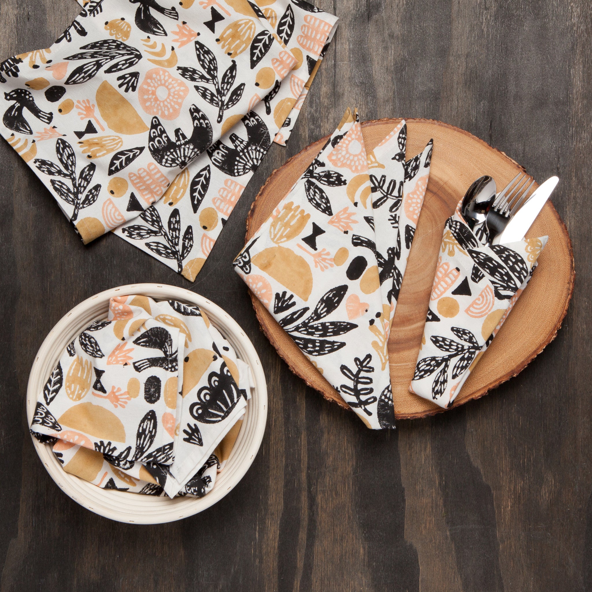 Lot de 4 serviettes imprimées Myth Block