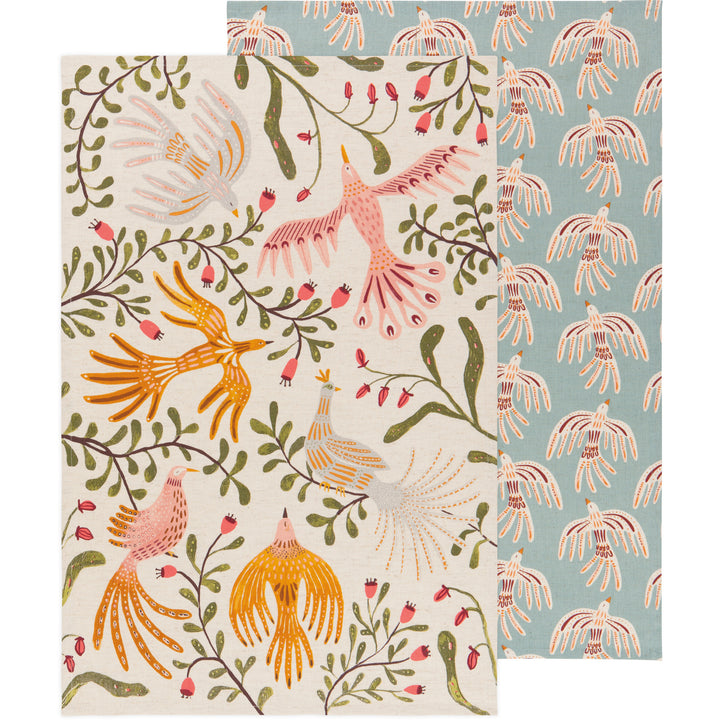 danica studio Lot de 2 torchons à vaisselle en lin et coton Plume