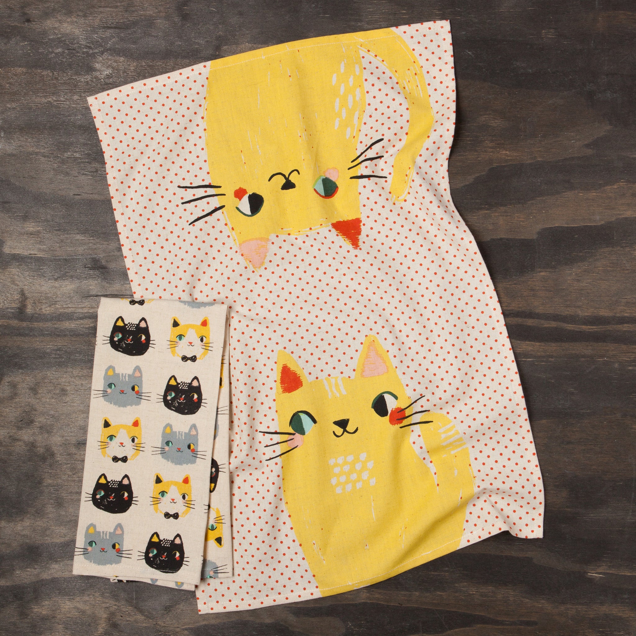 Lot de 2 torchons à vaisselle imprimés Meow Meow